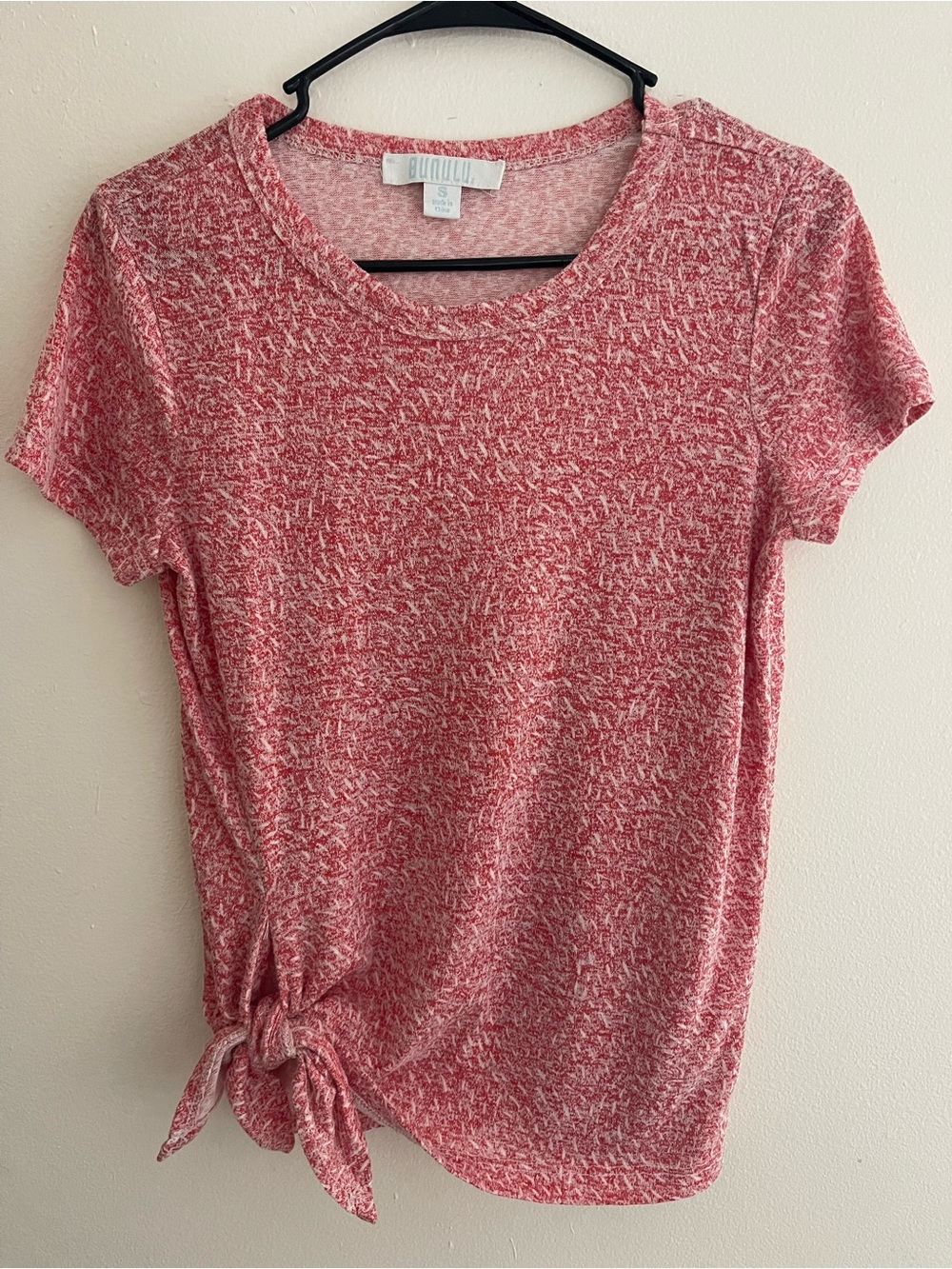 Bunulu Red White Space Dye Marl Short Sleeve Side Tie Top Size S